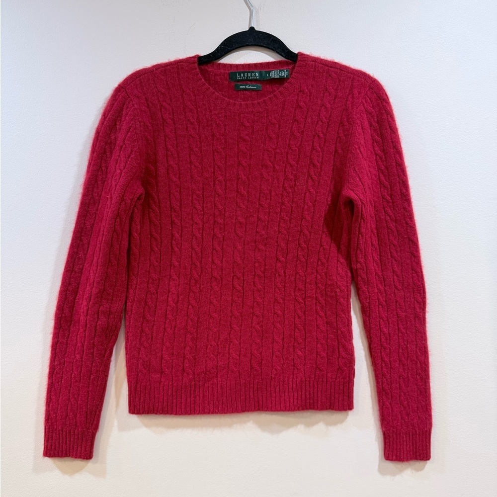 🔥Ralph Lauren Women’s Red Cable-Knit Cashmere Sweater Size S EUC 🔥